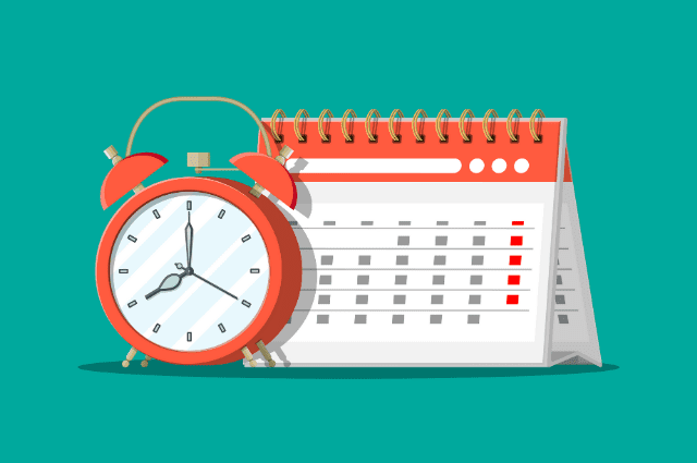 illustration of an alarm clock and a calendar